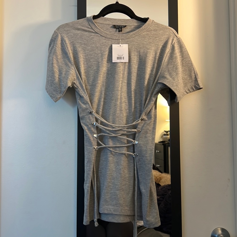 Topshop Corset detail front tie T-shirt size 2 new with tags never worn